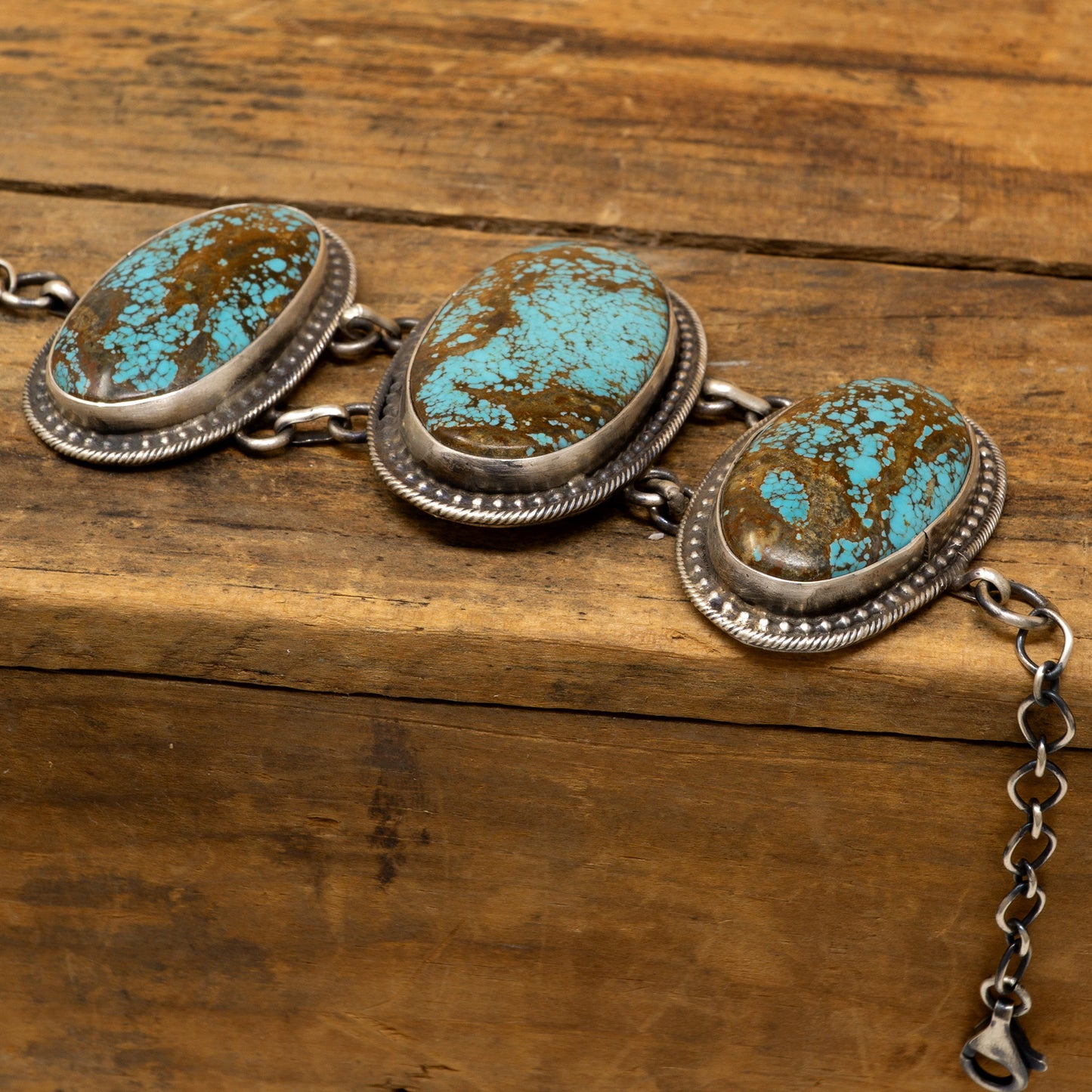 3 Kingman Turquoise Linked Cabochon Bracelet