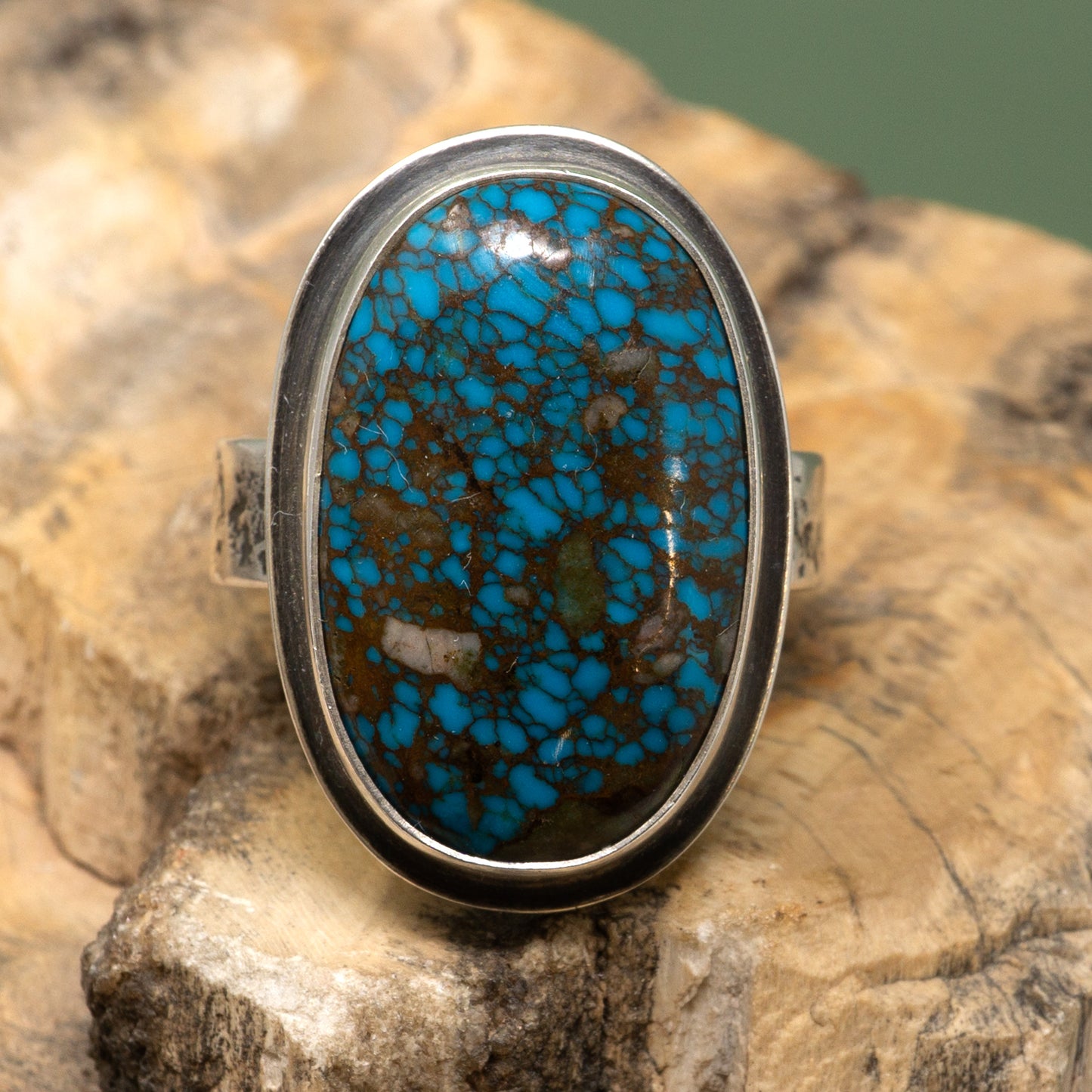 Oval Royston Turquoise in Minimalist Sterling Silver Ring | Size 7.25