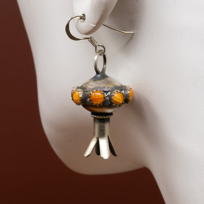 Spiny Oyster Shell Set in Mini Squash Blossom Earrings