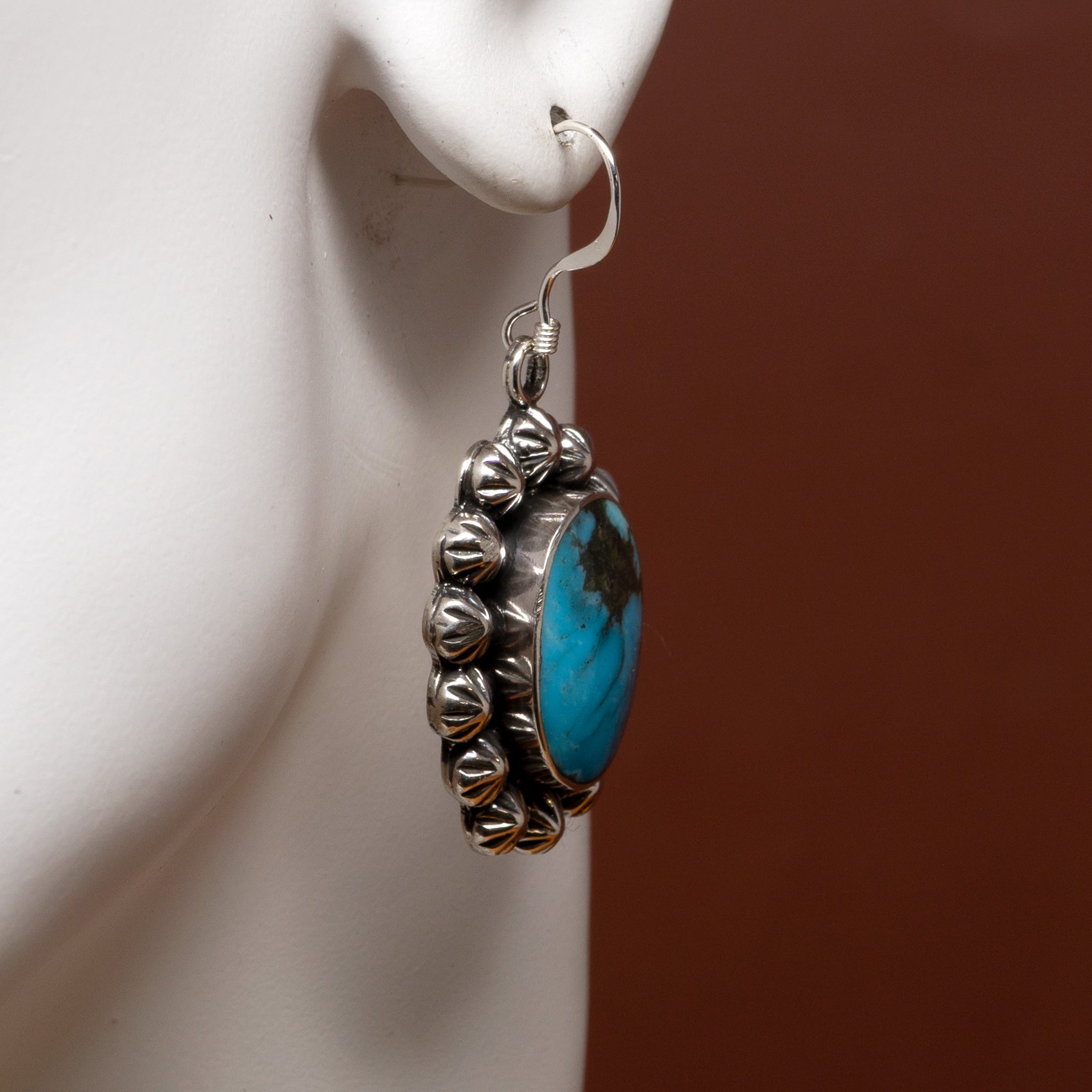 Turquoise oval earrings on sale in sterling silver.