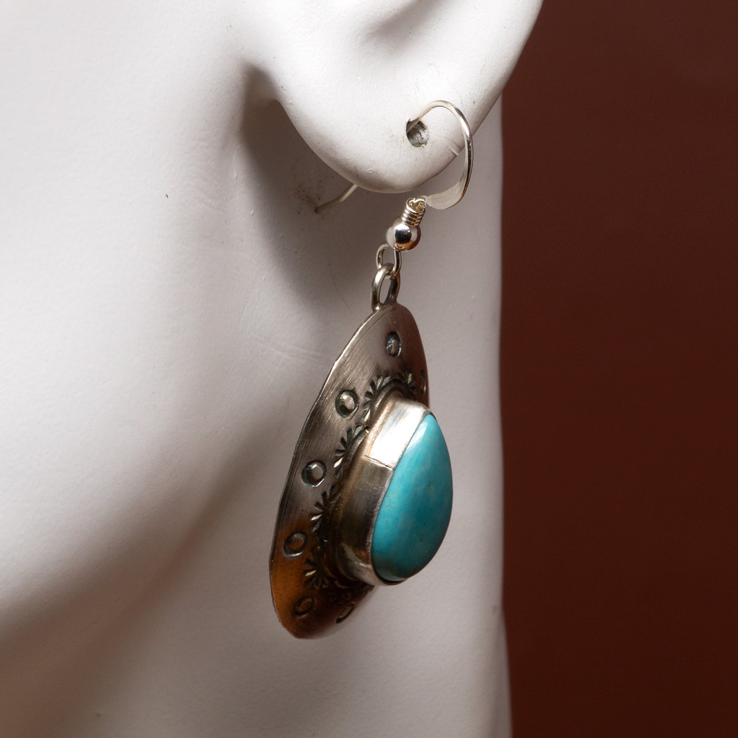 Kingman Turquoise Teadrop in Stamped Sterling Silver Earrings