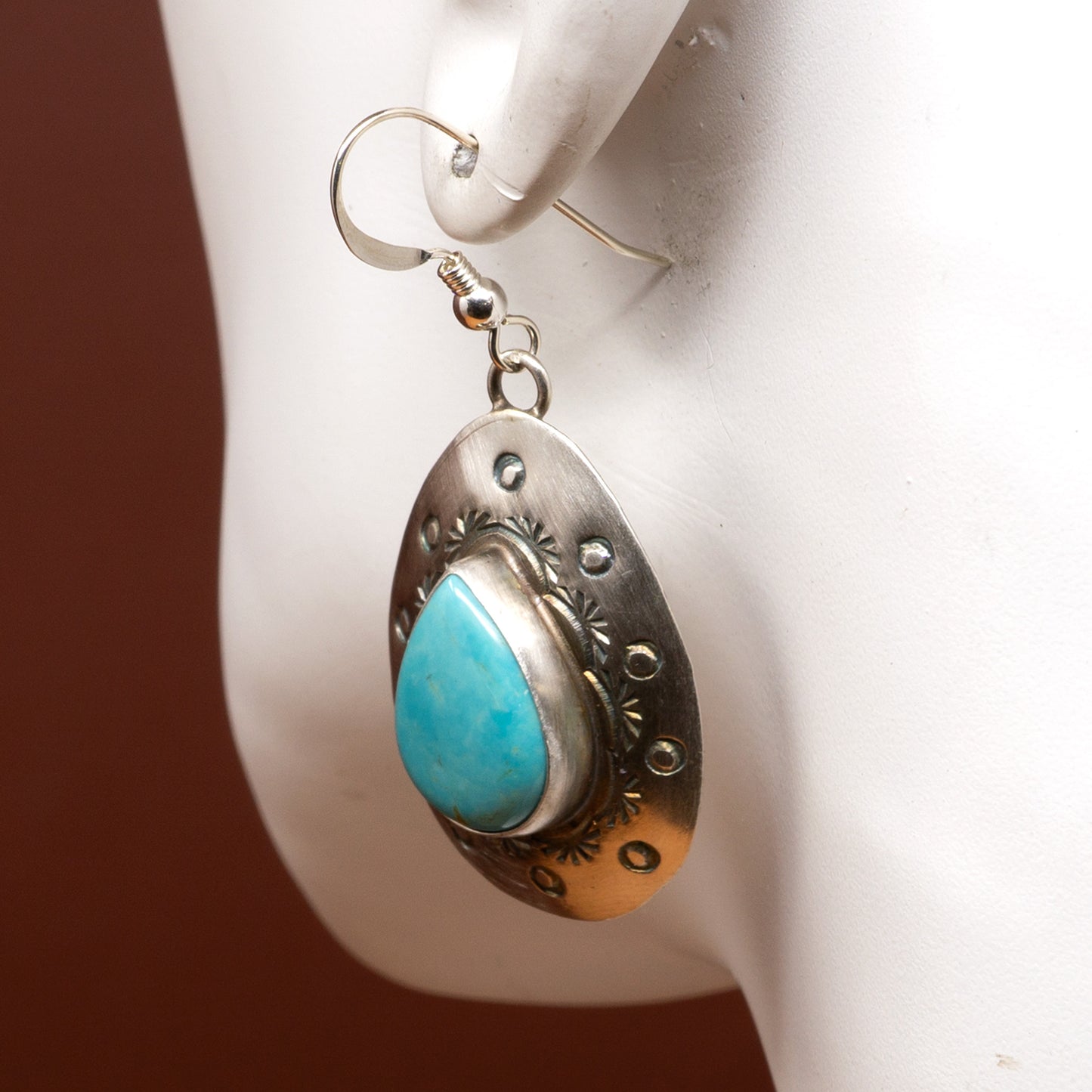 Kingman Turquoise Teadrop in Stamped Sterling Silver Earrings