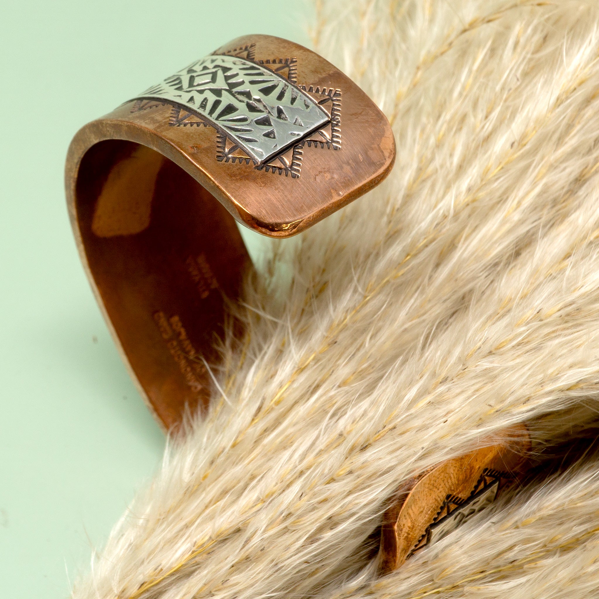 Sterling Silver Cuff: Copper Hued Silver Cuff Bracelet with dimpled Textured Copper Appearance, store Stamped American 925 UMF. 3520