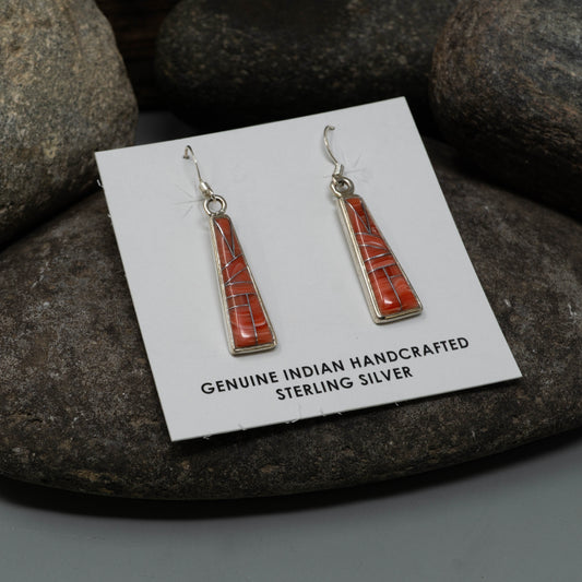 Spiny Oyster Inlay Dangle Earrings