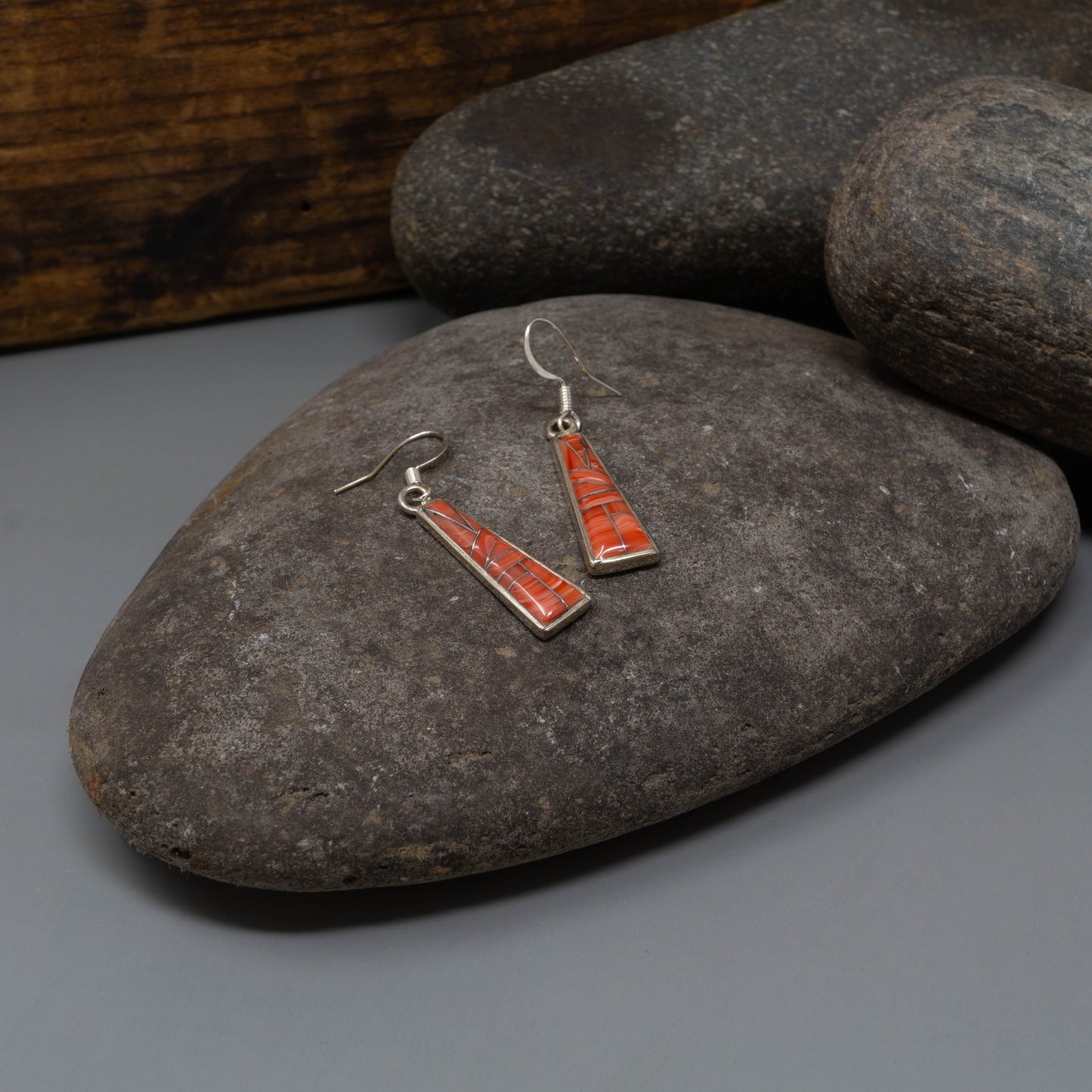 Spiny Oyster Inlay Dangle Earrings