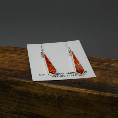 Spiny Oyster Dangle Inlay Earrings Pointed