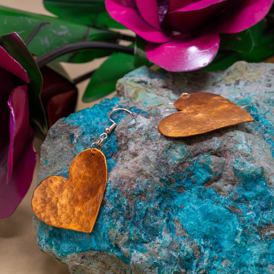 Large Heart Copper Earrings