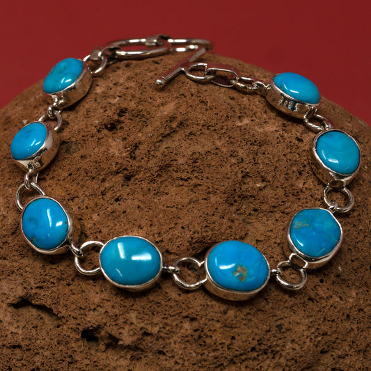Sleeping Beauty Turquoise Linked Silver Bracelet