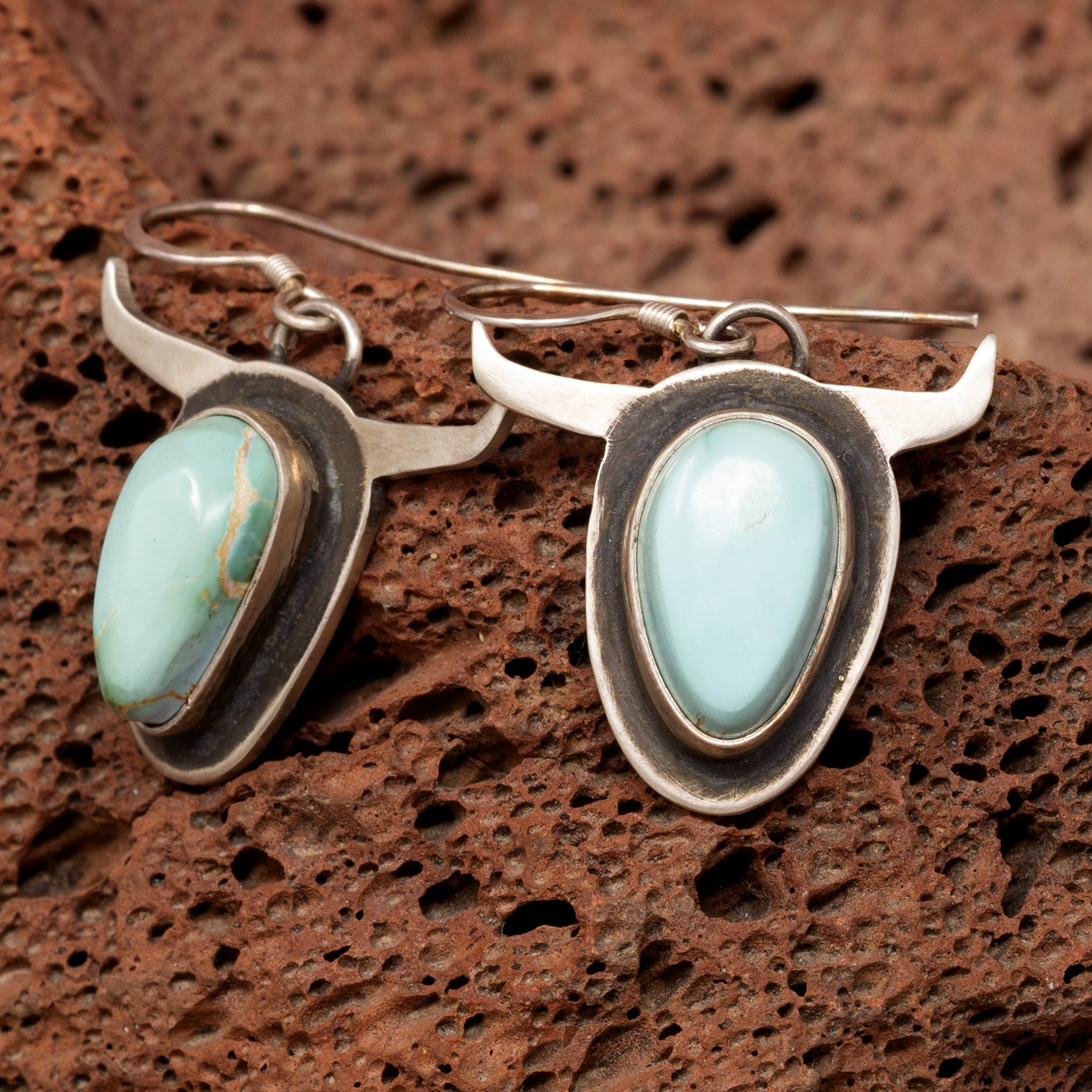 Sleeping Beauty Turquoise Earrings with Hammered Texture and Twisted Rope -  Hammered - Collections