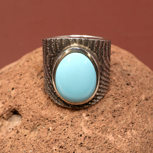 Sleeping Beauty Turquoise Cast Silver Ring | Size 8.5