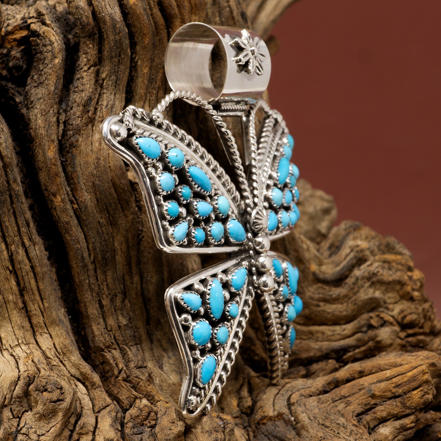 Silver Butterfly Pendant with Sleeping Beauty Turquoise Mini Cabochons