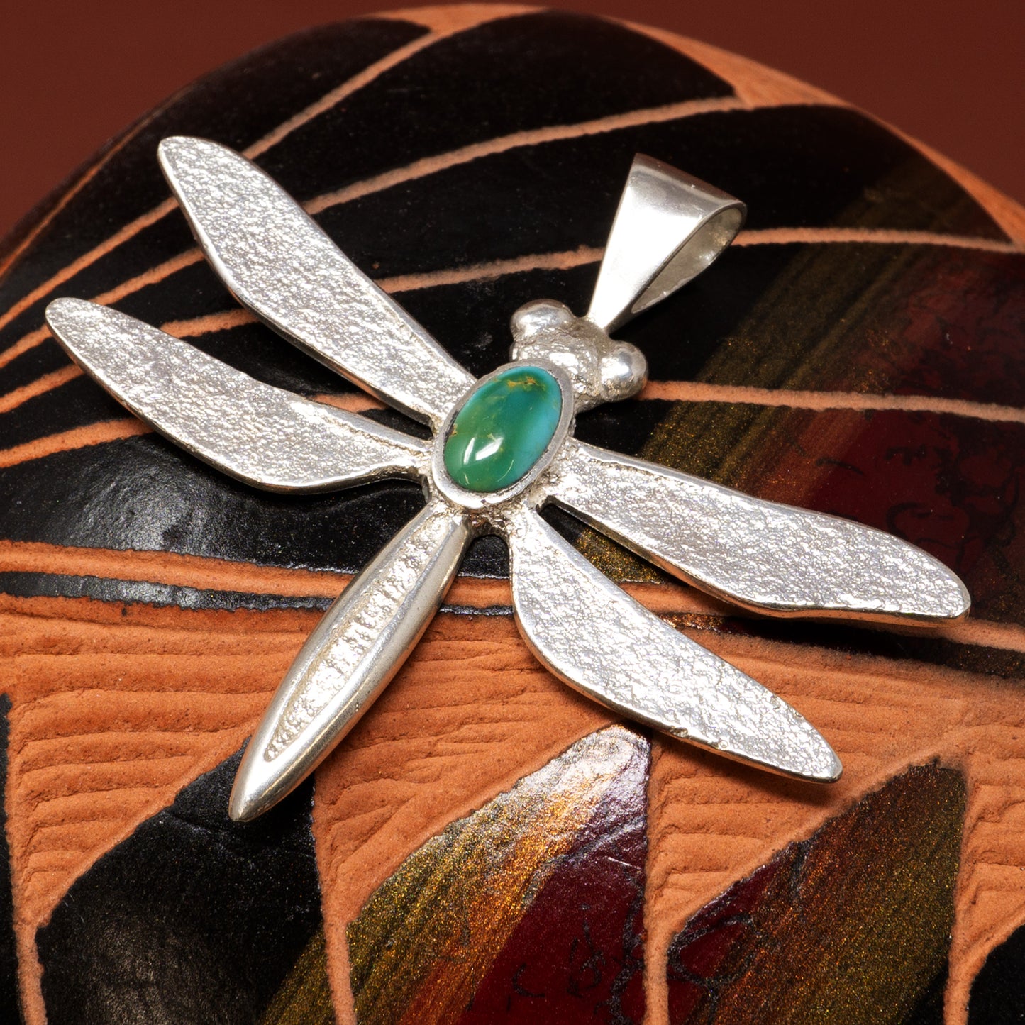 Sonoran Gold Turquoise in Silver Dragonfly Pendant