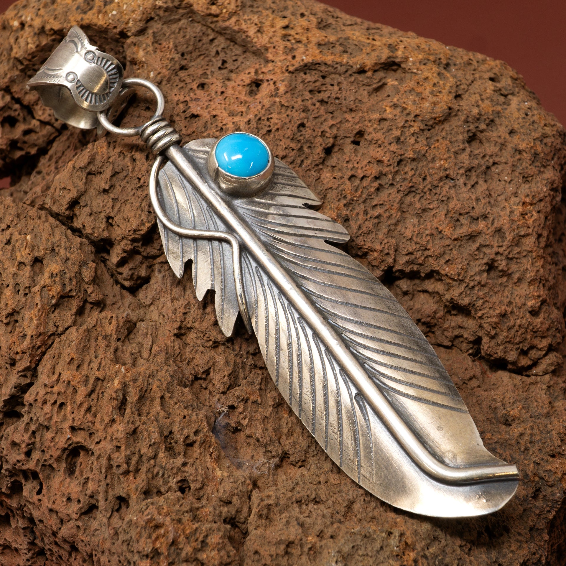 Turquoise Feather Pendant Necklace – Sterling Silver 925 & Genuine Turquoise, 20\" Snake Chain, Southwest Style