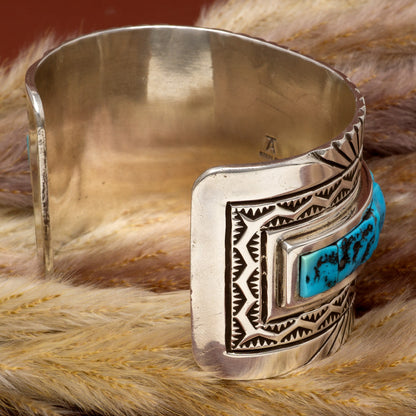 Sleeping Beauty Turquoise Stamped Sterling Silver Cuff Bracelet | Tony Aguilar
