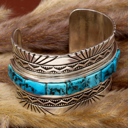 Sleeping Beauty Turquoise Stamped Sterling Silver Cuff Bracelet | Tony Aguilar