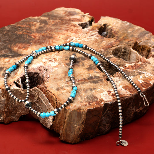 Sleeping Beauty Turquoise Necklace with Mini Sterling Silver Navajo Pearls