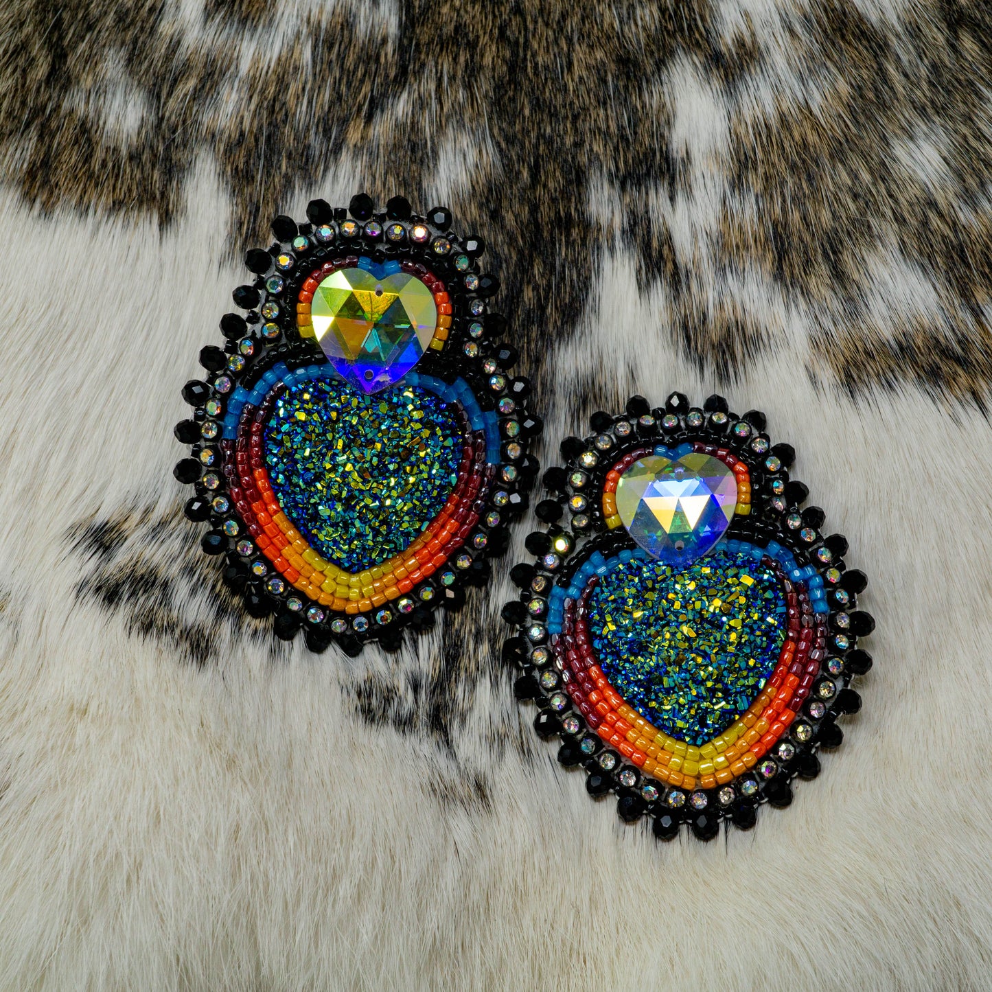 Apache Handbeaded Heart-Shaped Earrings