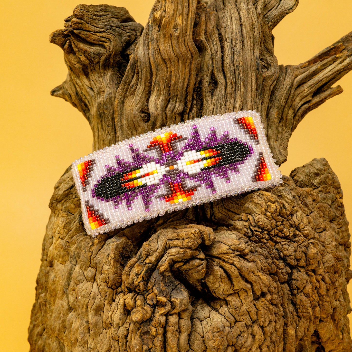 Apache Handbeaded Hair Barrette - Feather Design