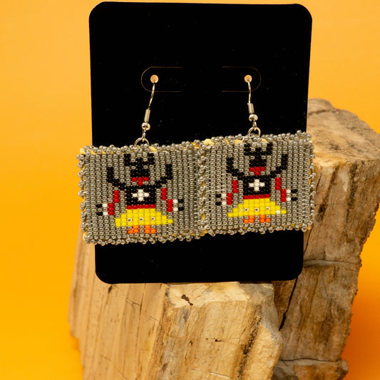 Apache Crown Dancer Hand beaded Gray Square Earrings