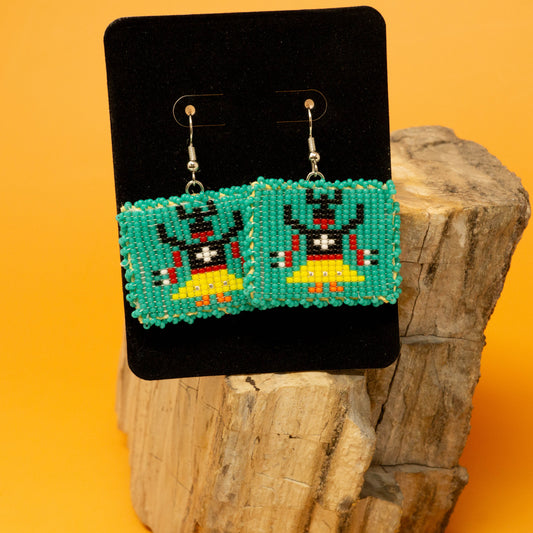 Apache Crown Dancer Hand beaded Teal Square Earrings