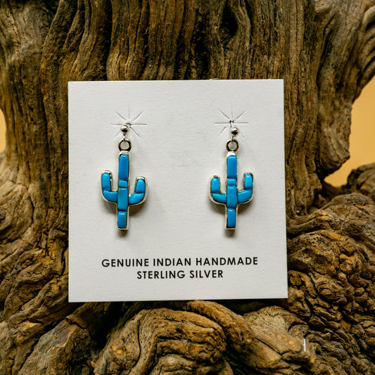 Saguaro Cactus Kingman Turquoise Earrings, set in Sterling Silver