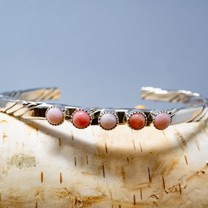 Blush Pink Conch Shell Bracelet Cuff set in Sterling Silver