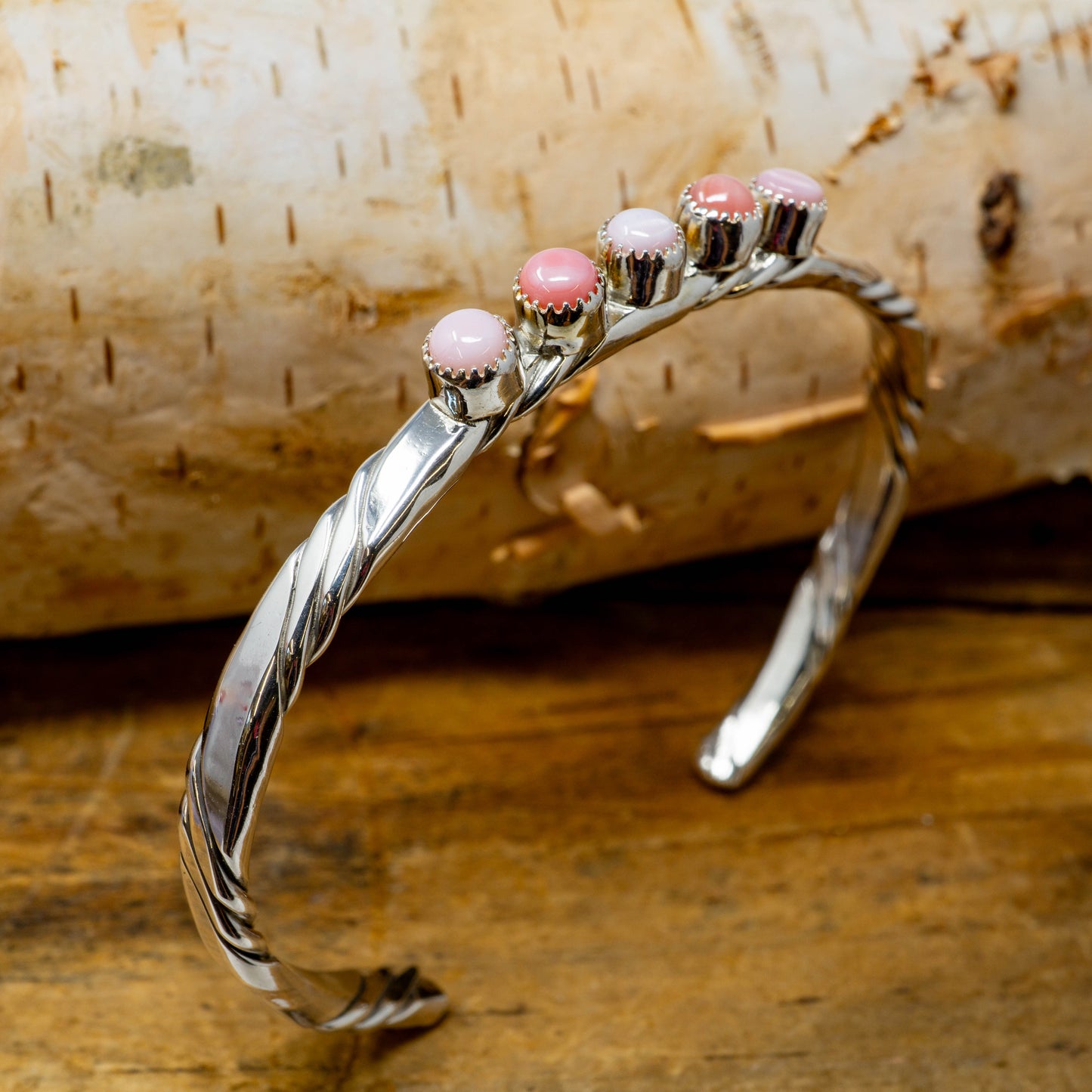 Blush Pink Conch Shell Bracelet Cuff set in Sterling Silver