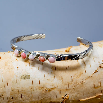 Blush Pink Conch Shell Bracelet Cuff set in Sterling Silver