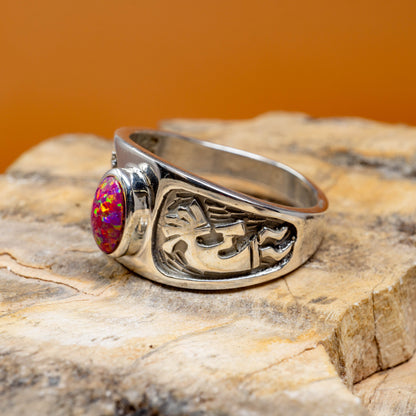 Sterling Silver Kokopelli Ring with Gorgeous Dyed Opal