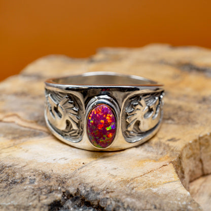 Sterling Silver Kokopelli Ring with Gorgeous Dyed Opal