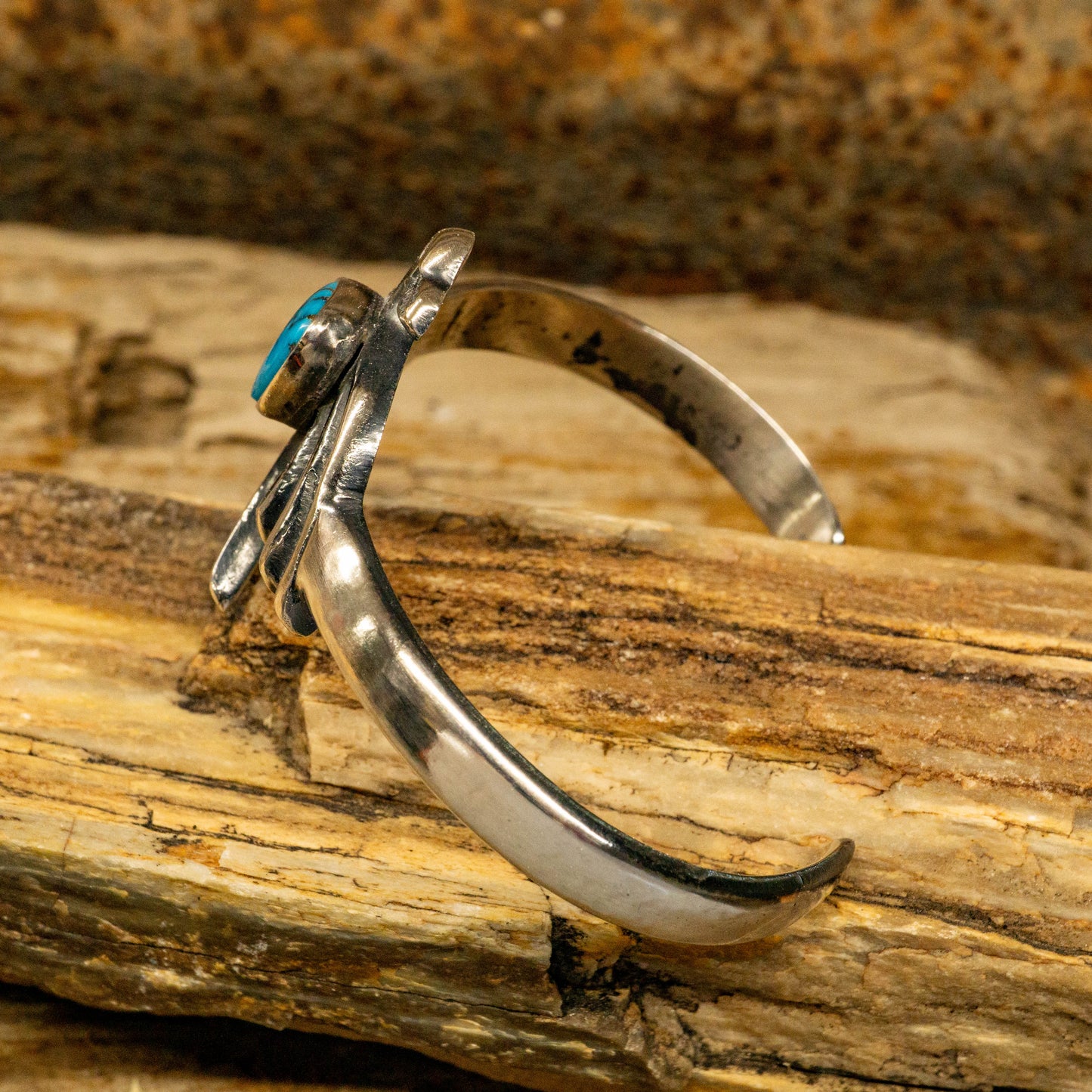 Harrison Bitsui Kingman Turquoise Cuff Bracelet set in Sterling Silver