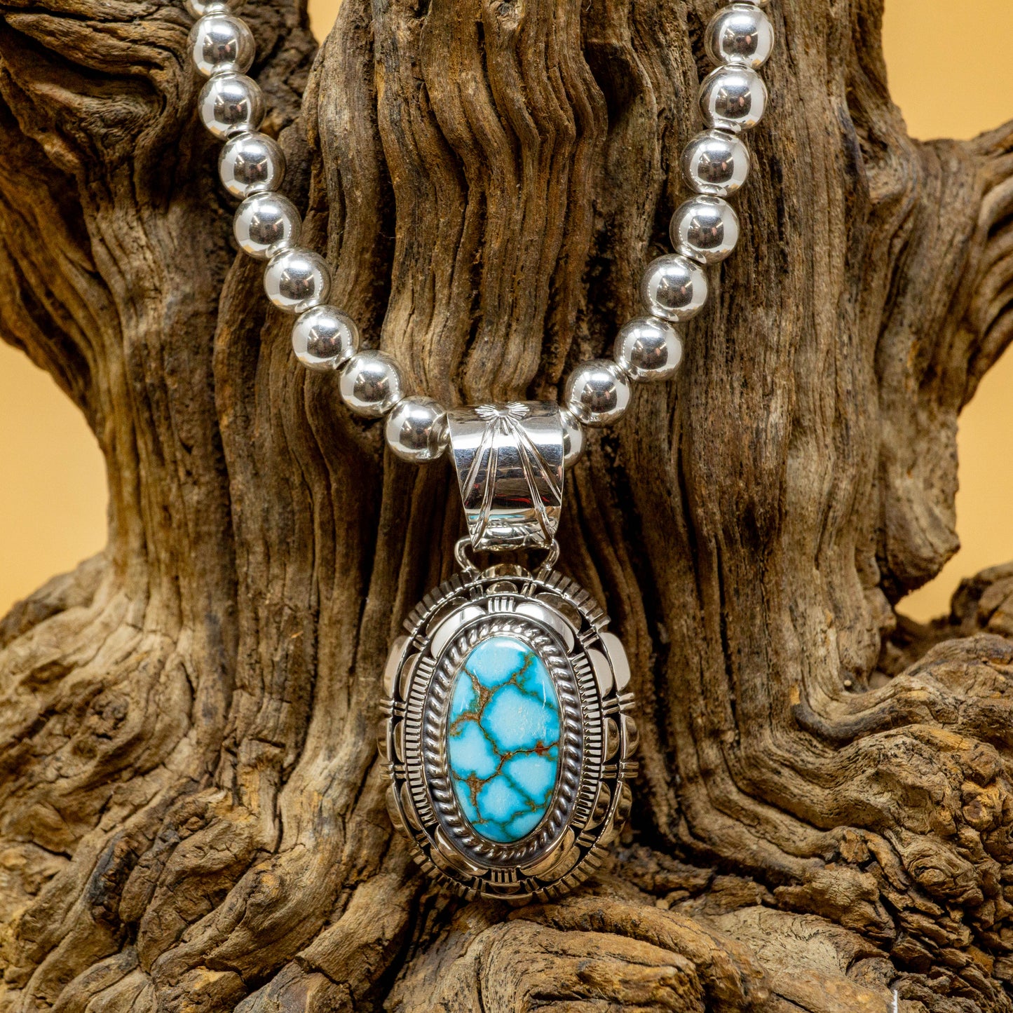 High Grade Kingman Turquoise set in Sterling Silver with Navajo Pearls