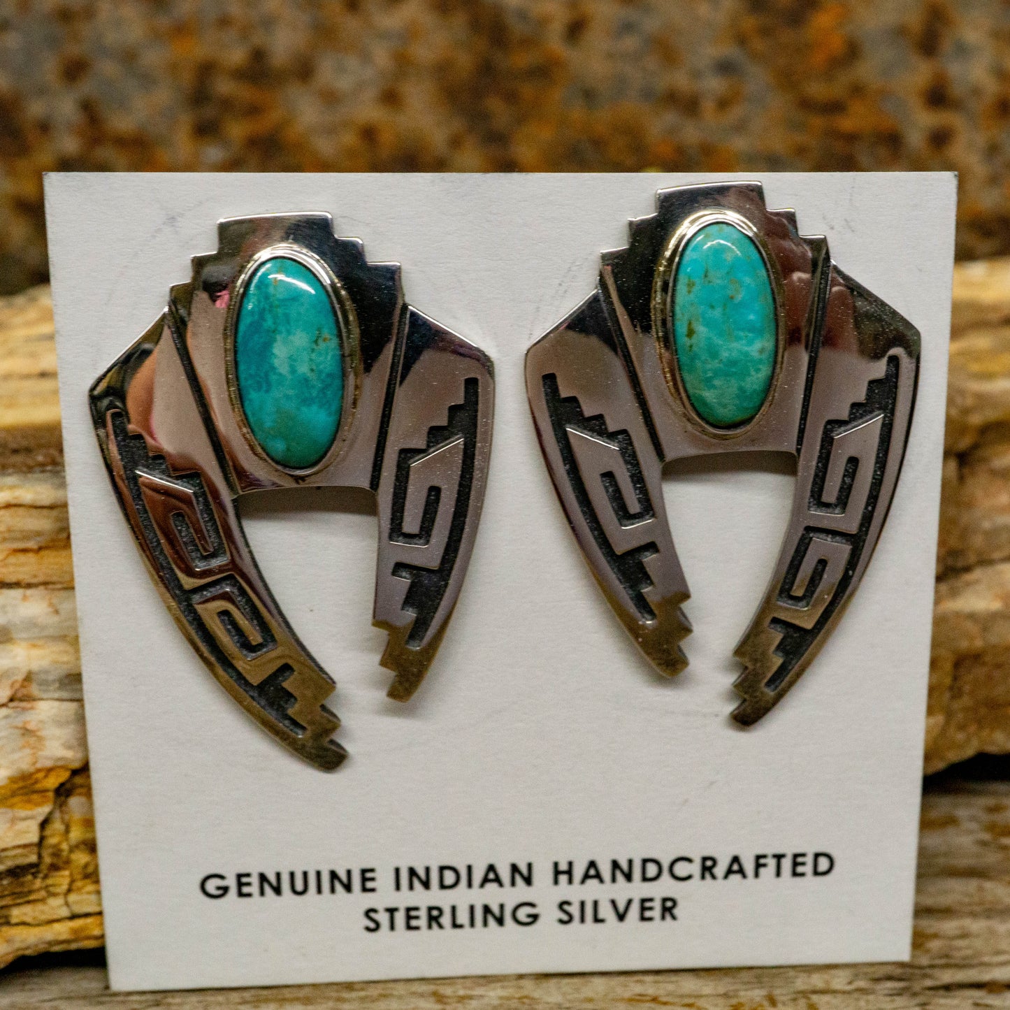 Hopi Earrings with Kingman Turquoise set in Sterling Silver