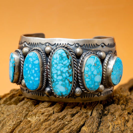 Kingman Turquoise Bracelet Sterling Silver Navajo Cuff Delbert Secatero