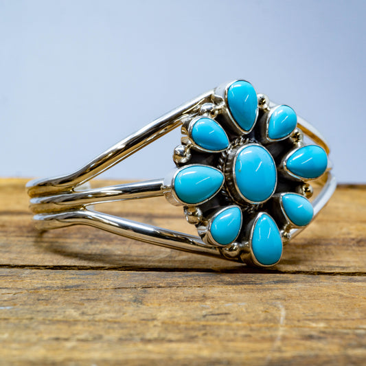 Kingman Turquoise Petit Point Cuff Bracelet set in Sterling Silver