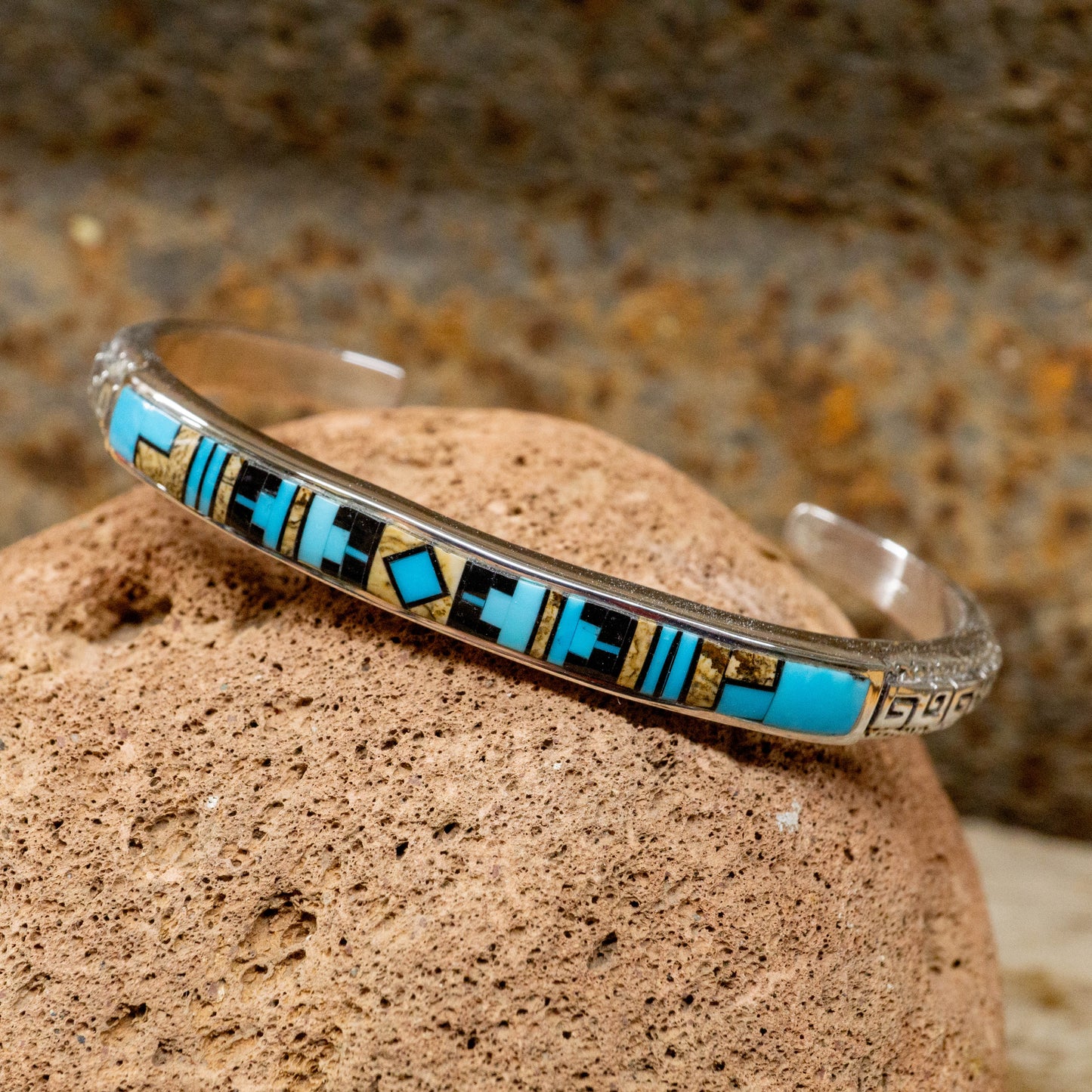 Kingman Turquoise, Jasper and Onyx Inlay Cuff