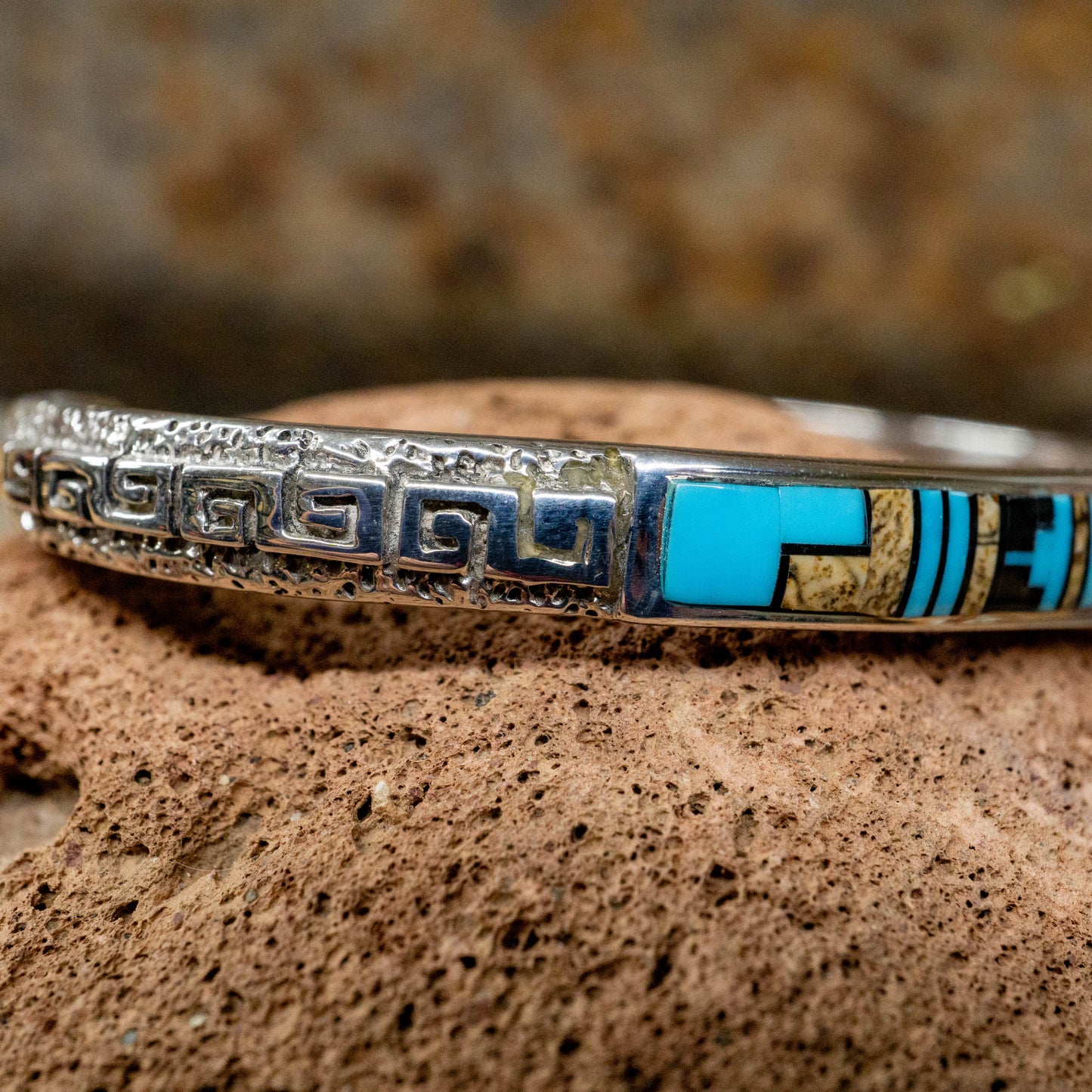 Kingman Turquoise, Jasper and Onyx Inlay Cuff