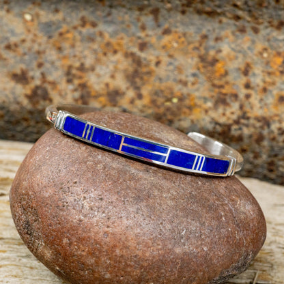 Lapis Inlay cuff in Sterling Silver