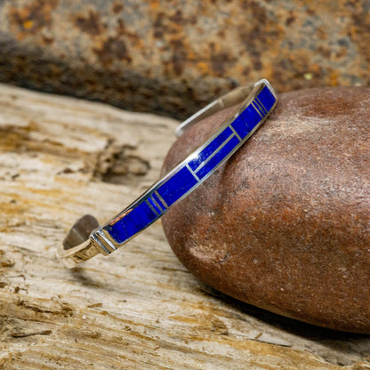 Lapis Inlay cuff in Sterling Silver