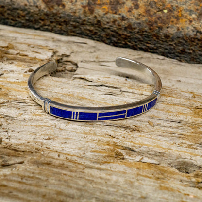 Lapis Inlay cuff in Sterling Silver