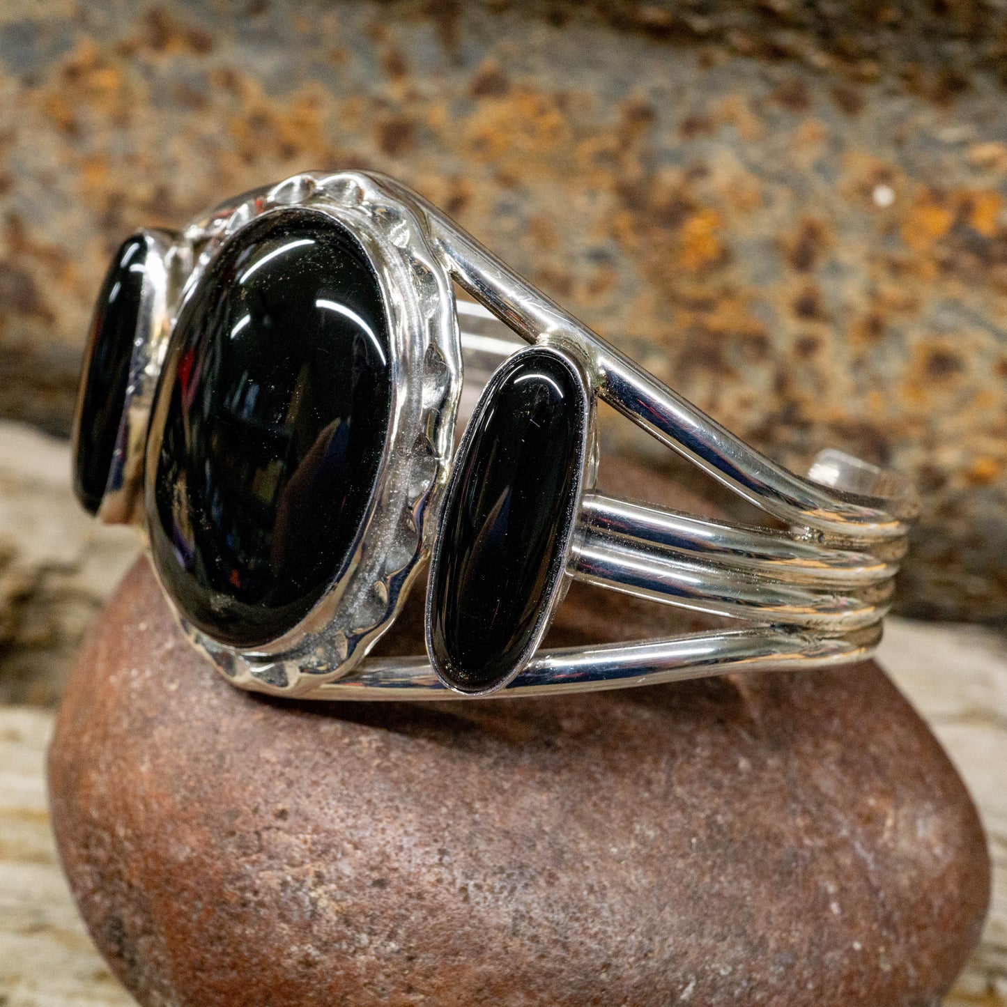 Onyx and Sterling Silver Cuff