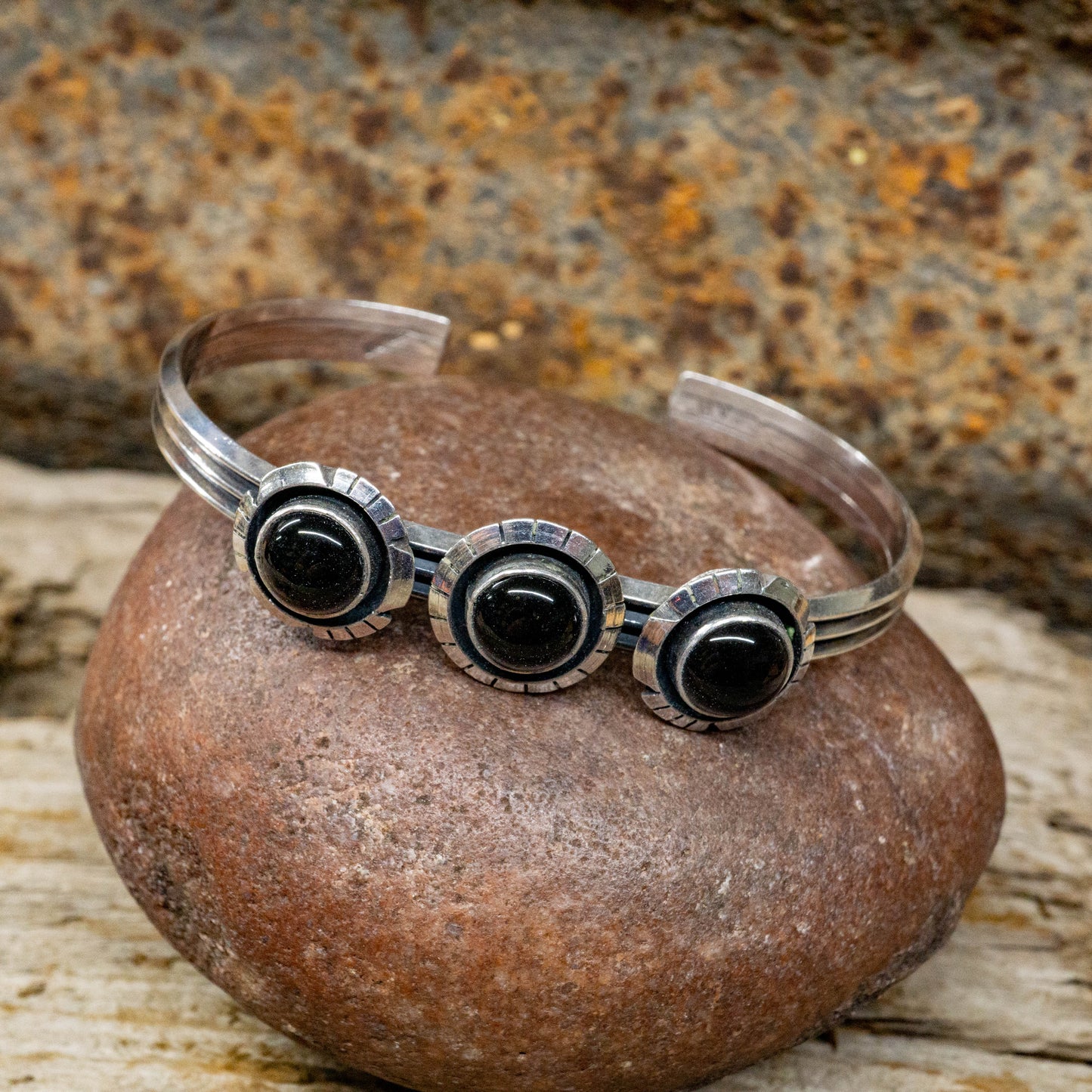 Onyx Stones set in Sterling Silver Cuff