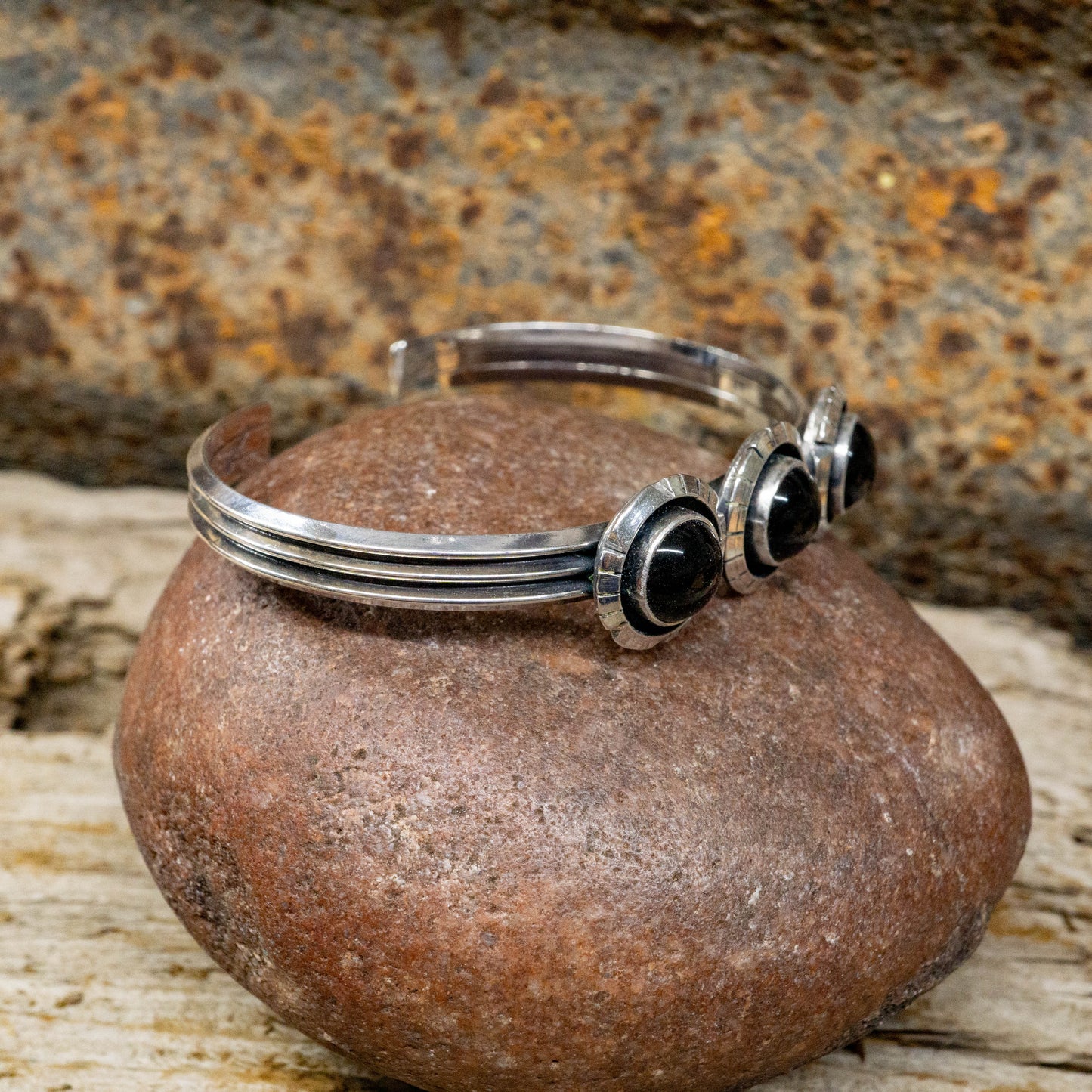 Onyx Stones set in Sterling Silver Cuff