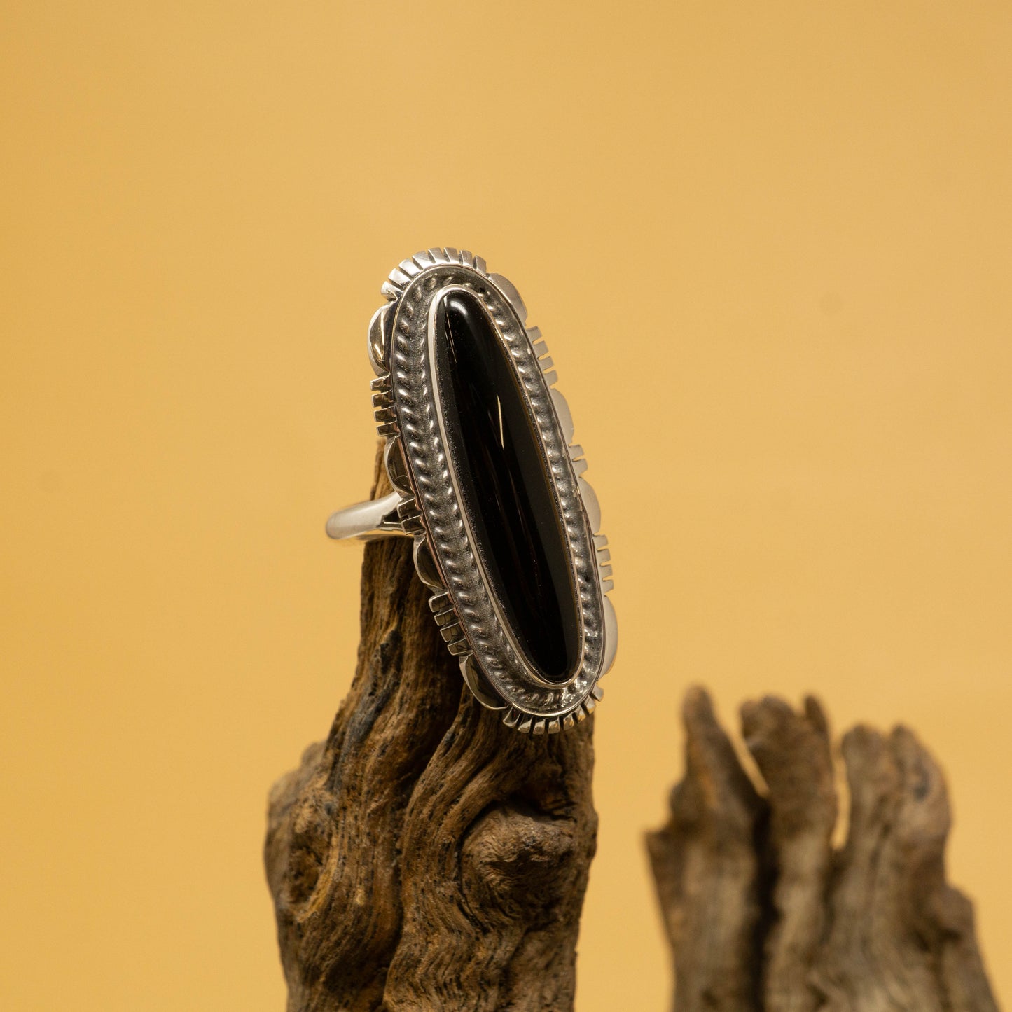 Onyx and Sterling Silver Navajo Ring Size 8