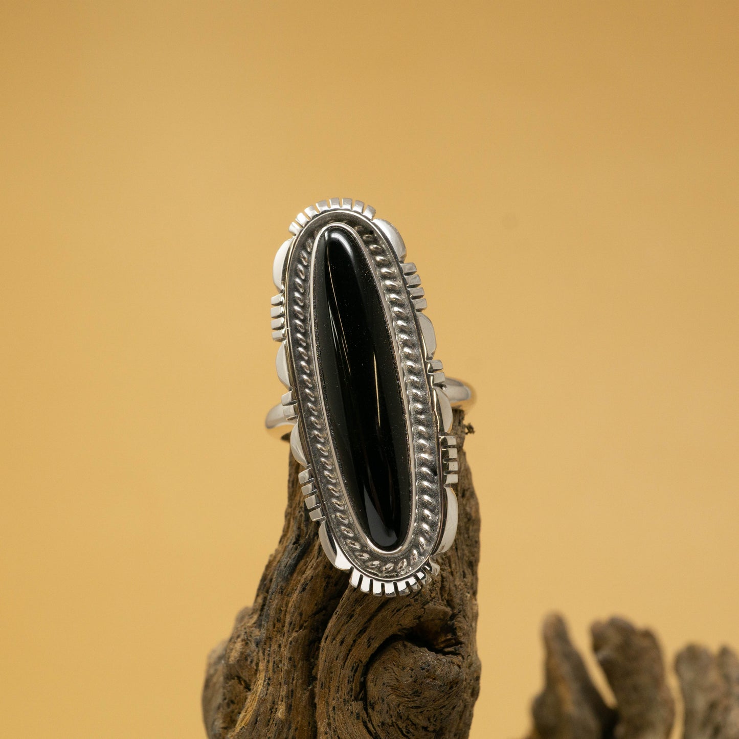 Onyx and Sterling Silver Navajo Ring Size 8