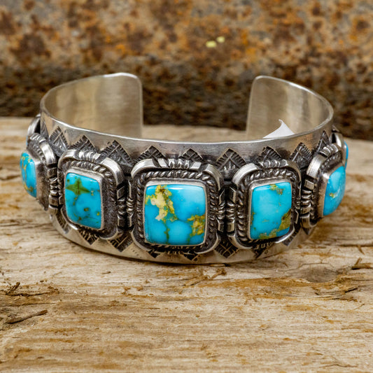 Royston Turquoise set in Sterling Silver Cuff by Leroy James