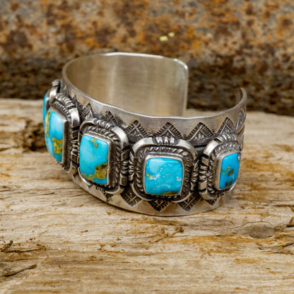 Royston Turquoise set in Sterling Silver Cuff by Leroy James