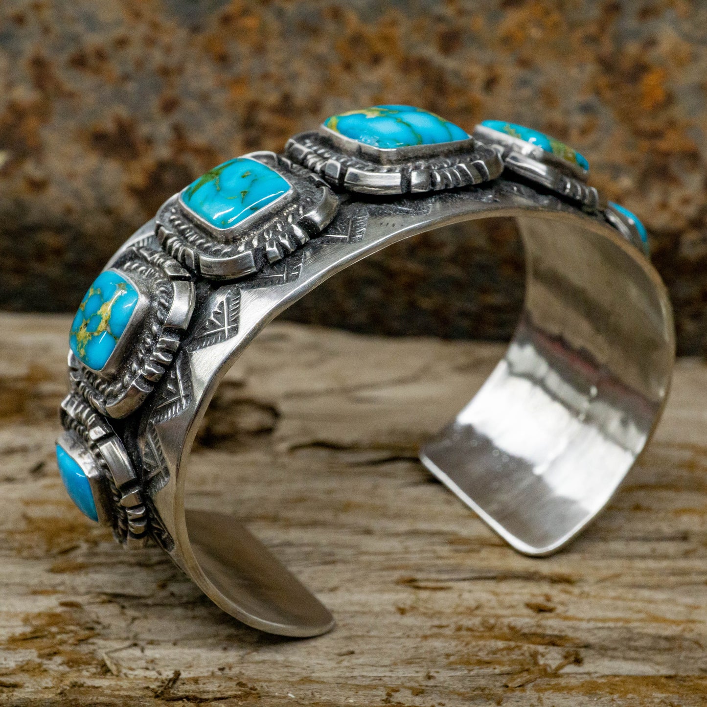 Royston Turquoise set in Sterling Silver Cuff by Leroy James