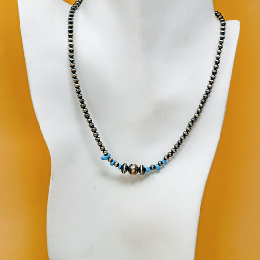 Sleeping Beauty Turquoise and Navajo Pearls Sterling Silver 16-inch Choker Necklace