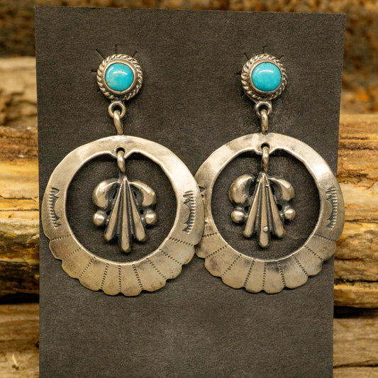 Hand-stamped Sterling Silver Earrings with Sleeping Beauty Turquoise